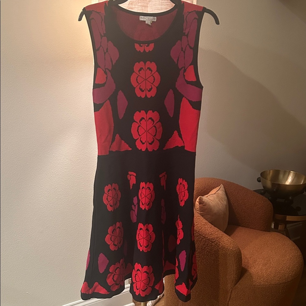 Eva Mendes for New York & Company Red and Black Floral Mini Dress knit